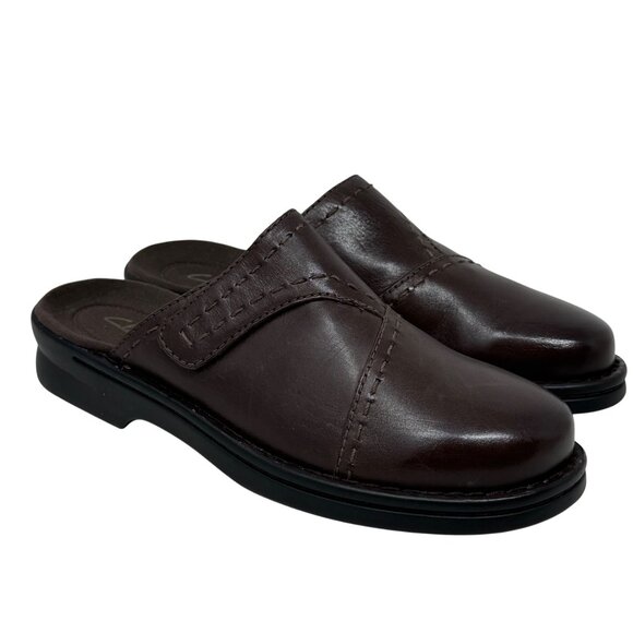 Clarks‎ Womens Leather Slip-On Clog Mule Brown Stitch Accent Size 10M - Picture 2 of 11